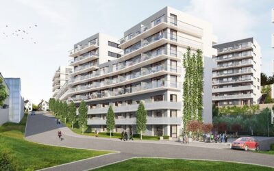 Illustrasjon som viser fasader i boligprosjektet Kværnertoppen Kværnertoppen